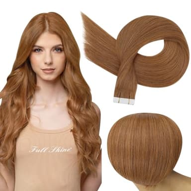 Full Shine Invisible Tape in Extensions Real Human Hair Color 330 Auburn Seamless Hair Extensions Tape in 18 Inch 50Gram Double Sided 20Pcs Straight Remy Human Hair Extensions Add Volume for Party - Image 1