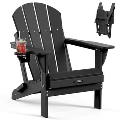 MUCHENGHY Folding Adirondack Chairs Patio Chairs Outdoor Adirondack Chair Weather Resistant Chair for Patio, Outside, Deck, Backyard, Fire Pit Chair, Campfire Chairs (Black) - Image 1