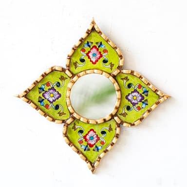 Accent Diamond mirror on the wall living room decor - Peruvian Painted glass mirror wall art decor - ornate Hanging mirror wall decorative (Lime) - Image 1