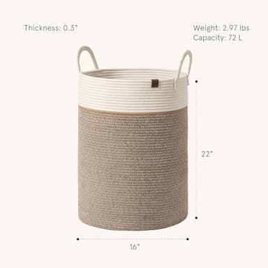 LA JOLIE MUSE Woven Basket Rope Storage Baskets - Large Cotton Organizer, Basket for Baby Blanket, Kids Toy Nursery Laundry Basket Mocha XL - Image 2