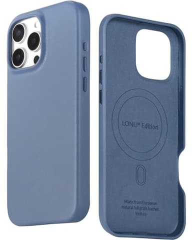 LONLI Edition | Italian Leather - for iPhone 16 Pro - Premium Italian Full Grain Leather Phone Case - Develop Unique Patina - Azure Blue - Image 1