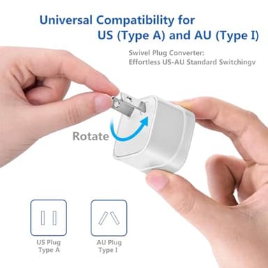 FOVAL Power Step Down 220V to 110V Travel Voltage Converter International Power Adapter for Hair Straightener/Curling Iron with 4-Port USB Charging US/UK/AU/EU Universal Plug Adapter (White) - Image 3