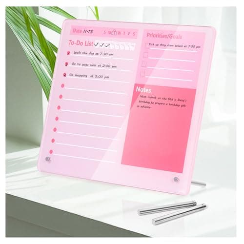 Marribol Desktop Thickened Acrylic Dry Erase Board to do List Planner Board，15.7"x11.8"，Tabletop Whiteboard with Stand，Pink Office Supplie,Pink Dry Erase White Board for Office/Home/School - Image 1