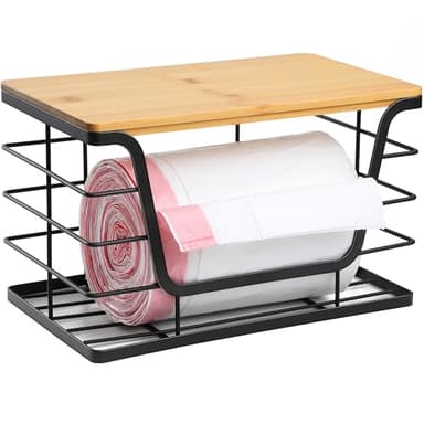 ALOCEO Extra Large Trash Bag Holder Dispenser With Bamboo Top, Wall Mounted Garbage Bag Dispenser Roll Holder for Kitchen Laundry Room Organization - Image 1