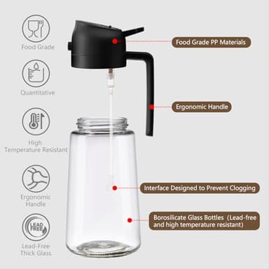 SWEET VIEW Olive Oil Sprayer for Cooking, 470ml 2 In 1 Glass Oil Dispenser/Pour Bottle, Kitchen Accessories, Kitchen Gadgets for Air Fryer, Salad, BBQ (Black) - Image 5