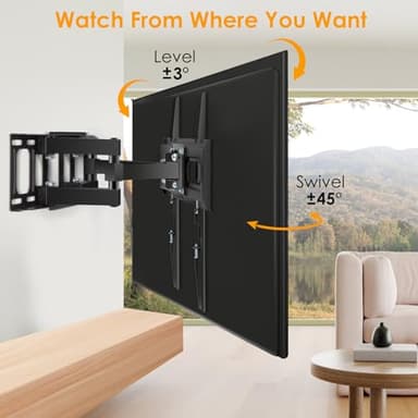 SweeEase 6 Arms TV Wall Mount for 26-65 inch, Full Motion Up Down Swivel Tilt Level Retractable TV Bracket for Flat Curved Max 110 lbs Max VESA 400x400mm, 8"-16" Wood Stud Articulating Wall Mount - Image 5