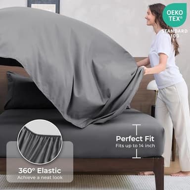 HEVUMYI 7 Pieces Queen Comforter Set, All Season Reversible Bed in a Bag Queen, Ultra Soft Queen Bedding Set with Grey Comforter, Flat Sheet, Fitted Sheet, Pillowcases, Pillow Shams, Dark Grey - Image 5