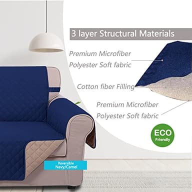 U-NICE HOME Loveseat Sofa Cover Reversible Couch Cover for Dogs with Elastic Straps Water Resistant Furniture Protector for Pets Couch Cover for 2 Cushion Couch (Loveseat, Navy/Camel) - Image 4