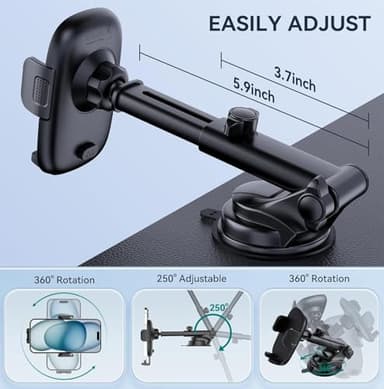 Phone Holders for Your Car [Ultra-Durable Suction] Cell Phone Car Mount for Dashboard Windshield Air Vent Universal Automotive Accessories Car Mount Cradles Fit for iPhone Android Smartphones - Image 3