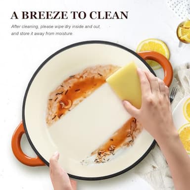Overmont Enameled Cast Iron Dutch Oven - 5.5QT Pot with Lid Cookbook & Cotton Potholders - Heavy-Duty Cookware for Braising, Stews, Roasting, Bread Baking orange - Image 4