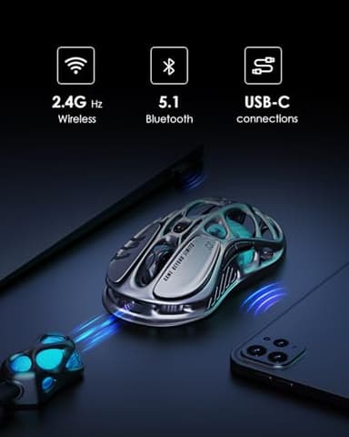 GravaStar Mercury M1 Pro Wireless Gaming Mouse – 26,000 DPI PAW3395DM Sensor • Lightweight Magnesium Alloy • Tri-Mode (Wired/2.4GHz/Bluetooth) • 4K Polling Rate • Up to 200-Hour Battery - Image 4