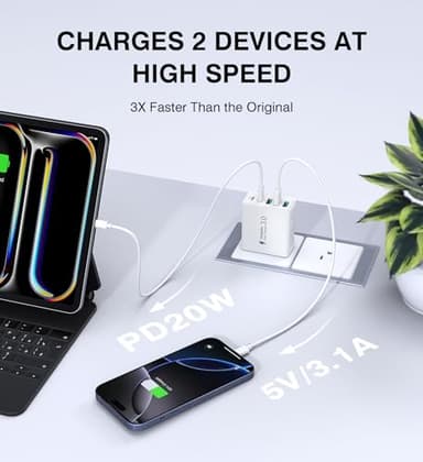 [2-Pack] USB C Wall Charger, 50W 5-Port PD Fast USB C Charging Block,2USB C+3USB A Multiport Plug,Type C Power Adapter Brick Cube for iPhone 16/15/14/13/12/Pro Max/XS,iPad,for Switch,Samsung,Ultra 2 - Image 3