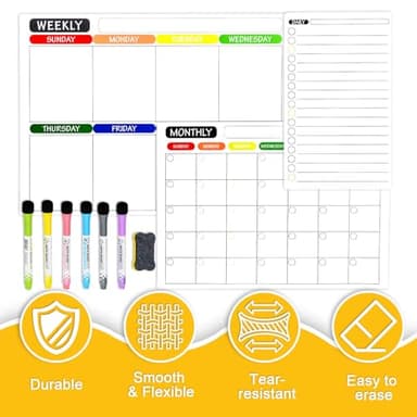 3 Pack Dry Erase Magnetic Calendar for Refrigerator, Fridge Calendar Monthly & Weekly & Daily Planner Magnetic Whiteboard for Fridge with 6 Markers and Eraser, Fridge Calendar Set - Image 5