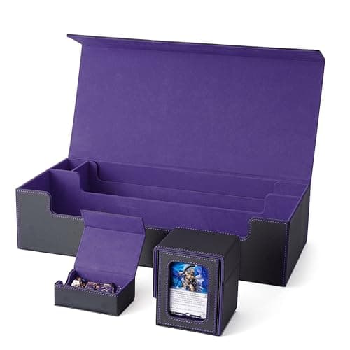 Venssu MTG Deck Box Holds 5 Display Card Deck Boxes with Playmat and Dice Box,Includes 10 colorful dividers and 1 card supporter, Trading Card Storage Box For Magic Game Cards（Black and Purple） - Image 1