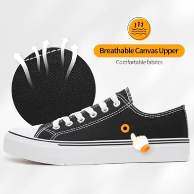 ZGR Womens White Tennis Shoes for Women,Lace up Canvas Sneakers,Casual Walking Canvas Shoes(Black.US7) - Image 2