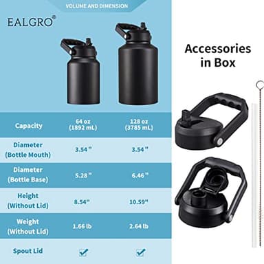 EALGRO Gallon Insulated Water Bottle Jug with Straw, 128 oz Large Stainless Steel Sports Metal Water Canteen With Handle, Thermal Water Cup Mug with 2 Lids, Dark Rainbow - Image 5