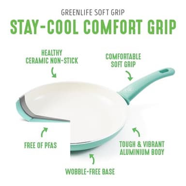 GreenLife Non Stick Fry Pan Set (7" & 10"), Non-Toxic PFAS-Free Ceramic Skillets, Dishwasher & Oven Safe, Egg Omelet Frying Pans, Stay- Cool Handles, Kitchen Home Cooking Essentials, Turquoise - Image 4