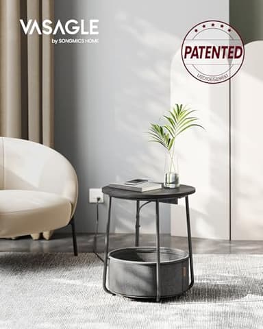 VASAGLE LILEA Collection - Side Table with Charging Station, Round End Table with Fabric Basket, Nightstand with USB Ports, for Living Room, Bedroom, Modern, Ebony Black and Slate Gray ULET228B01 - Image 2