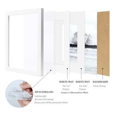Egofine 8x10 Picture Frames Set of 4, Made of Solid Wood Covered by Plexiglass 4x6 and 5x7 with Mat or 8x10 without Mat, for Table Top Display and Wall Mounting Photo Frame White - Image 4