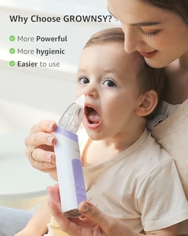 GROWNSY Nasal Aspirator for Baby, Electric Baby Nose Sucker, Automatic Nose Cleaner with Larger Suction Chamber and More Powerful Suction, Music and Light Soothing Function, Purple - Image 4