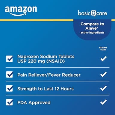 Amazon Basic Care Naproxen Sodium Tablets 220 mg, Pain Reliever/Fever Reducer (NSAID), Muscular Aches, Backache, Headache, Toothache, Minor Arthritis Pain Relief & More, 300 Count (Packaging may vary) - Image 2