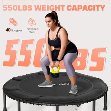 BCAN Adult Mini Trampoline, 48" Fitness Trampoline with Bungees, U Shape Adjustable Foam Handle, Stable & Quiet, Indoor Outdoor Workout-Black - Image 4