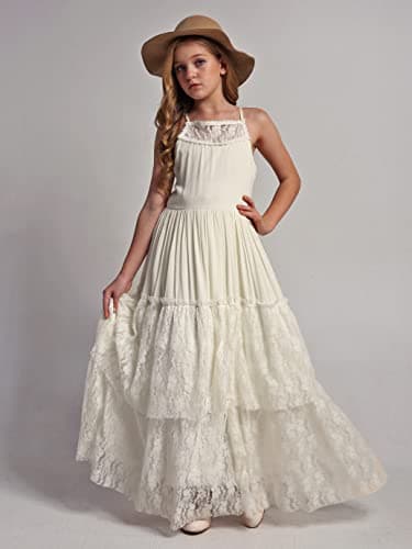 BIBIHOU Girls Kids Dress, Lace Back Full-Length Tulle Backless Formal Party Holiday Flower Girl Dresses,10 Years - Image 2
