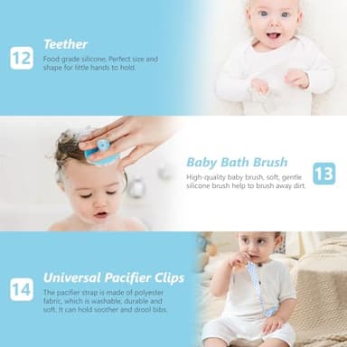 Baby Grooming Kit, Portable Baby Safety Care Set with Hair Brush Comb Nail Clipper Nasal Aspirator etc for Nursery Newborn Toddlers Infant Girl Boys Keep Clean (Blue) - Image 5