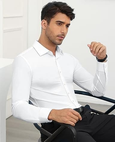 Lion Nardo Slim Fit White Dress Shirt for Men Wrinkle Free Mens Dress Shirts Long Sleeve Tall Muscle Fit Button Up Shirt - Image 5
