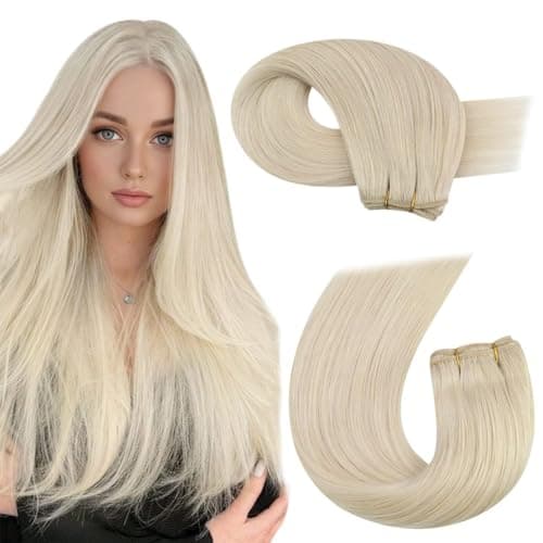 Moresoo Weft Hair Extensions Human Hair Blonde Double Weft Sew in Human Hair Extensions Golden Platinum Blonde Hair Wefts Human Hair Sew in Extensions Blonde Remy Hair 100G 22Inch - Image 1