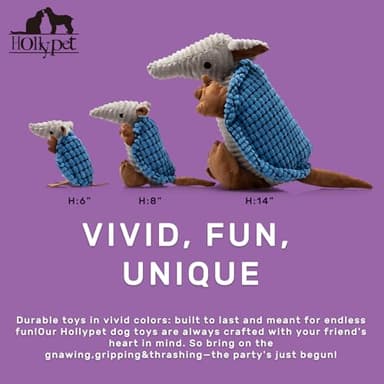 Hollypet Plush Dog Squeaky Toy Stuffed Armadillo Animal Pet Puppy Chew Toys with Clean Teeth for Small Medium Large All Breed Sizes Dogs, Blue, 14 in - Image 2