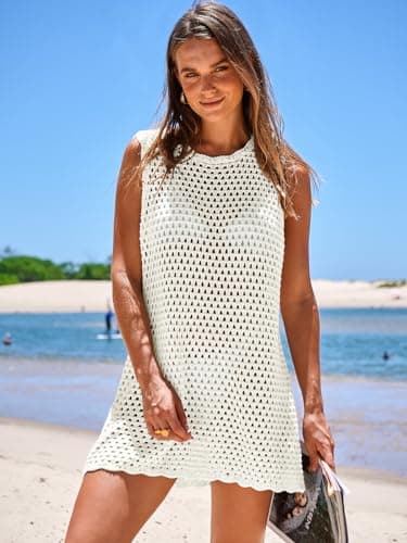 ANRABESS Womens Swimsuit Cover Up Sleeveless Knit 2025 Summer Outfits Swimwear Bathing Suit Coverup Crochet Beach Dress White Small - Image 7