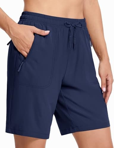 MAGCOMSEN Womens Hiking Shorts Quick Dry 8 Inch Inseam Lightweight Golf with Pockets Jogging Navy Blue 2XL - Image 3