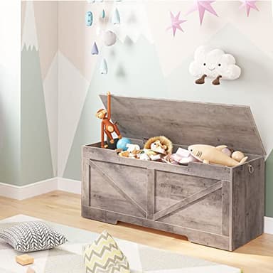 HOOBRO Storage Bench, 43.3” Retro Wooden Storage Chest with U-Shaped Cut-Out Pull, Safety Hinge, Supports 220 lb and Easy Assembly for Toy Box Organizer (Greige) BG772CW01 - Image 2