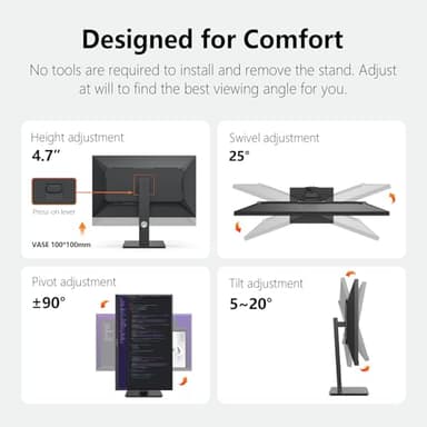 INNOCN 27" Monitor 120Hz FHD 1920 x 1080p IPS PC Computer Desktop Gaming Display Built-in Speaker, Eyes Care, Height/Pivot Adjustable, HDMI, VGA, VESA Mountable - Black, 27D1FR - Image 6