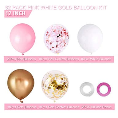 OuMuaMua 60Pcs Pink Gold Confetti Latex Balloons Kit, 12 Inch Pink White Gold Helium Balloons Party Supplies for Confession Proposal Wedding Girl Birthday Baby Shower Party Decoration - Image 6
