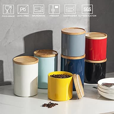 Sweejar Kitchen Canisters Ceramic Food Storage Jar, Stackable Containers with Airtight Seal Wooden Lid for Serving Coffee Bean, Flour, Tea, Spice and More - 39 Fl Oz (Red) - Image 5
