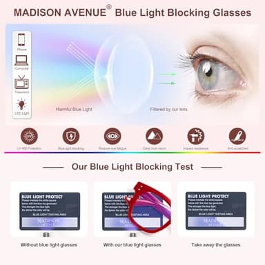 Madison Avenue Blue Light Blocking Glasses Oversized Fashion Blue Light Glasses for Women Anti Eyestrain & UV Protection Computer Eyeglasses (Red) - Image 6