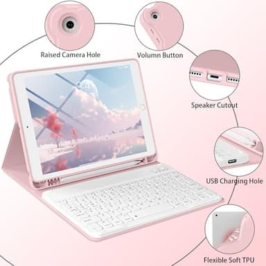 BQDIYOO Keyboard Case for iPad 9th/8th/7th Generation(2021/2020/2019), 10.2 inch iPad 9/8/7 Case with Keyboard, Auto Wake Sleep Cover with Pencil Holder, Pink - Image 7