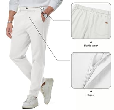 JMIERR Men's Stretch Chino Pants Business Casual Essentials Elastic Waist Classic Fit Tapered Cotton Twill Work Athletic Golf Dress Trousers, M, White - Image 2