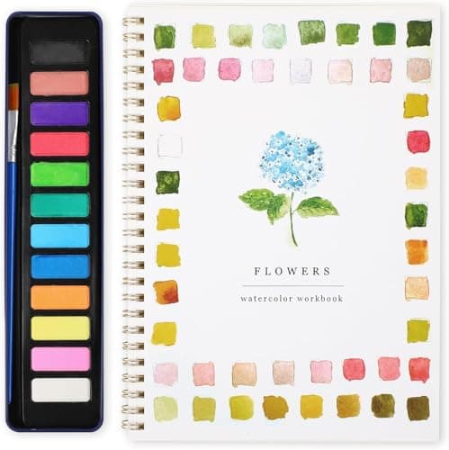 Watercolor Workbooks, Watercolor Paper, Beginner-Friendly Flowers Watercolor Workbooks, 12 Colors Watercolor Paint Set with Paint Brush, watercolor Book for Teens、Adults - Image 1