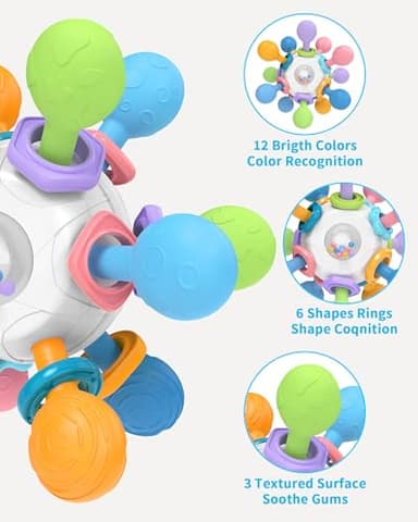 Baby Montessori Teething Toys 0-6 6-12 Month, Food Grade Baby Rattle Chew Sensory Teething Toys, Newborn Infant Learning Developmental Birthday Gifts for Boys Girls - White - Image 5