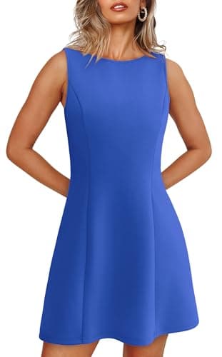 WIHOLL Women's A Line Mini Dress Boat Neck Sleeveless Simple Little Short Going Out Date Night Party Ladies Prom Semi Formal Cocktail College Graduation Dresses Vacation Outfits Blue S - Image 3