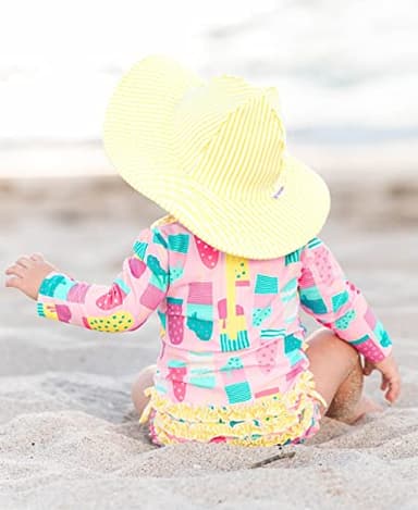 RuffleButts Baby Girls UPF 50+ Sun Protection Novelty Print Long Sleeve One Piece Rash Guard Swimsuit with Zipper - Ice Cream Social, 18-24m - Image 4