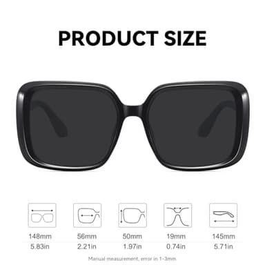 Fozono Oversized Square Polarized Sunglasses for Women Retro Luxury Shades Trendy Vintage Thick Frame Sun Glasses FZN811 Black Grey - Image 3