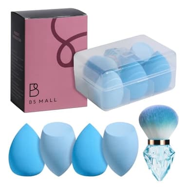 Makeup Sponge Set Kabuki Brush BS-MALL 5 Pcs for Liquid, Cream, and Powder, Multi-colored Makeup Sponges and Travel Powder Diamond Brush with Case - Image 1