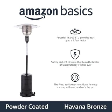 Amazon Basics 46,000 BTU Outdoor Propane Patio Heater with Wheels, Commercial & Residential, Havana Bronze, with Water Tank, 32.1 x 32.1 x 91.3 inches (LxWxH) - Image 2