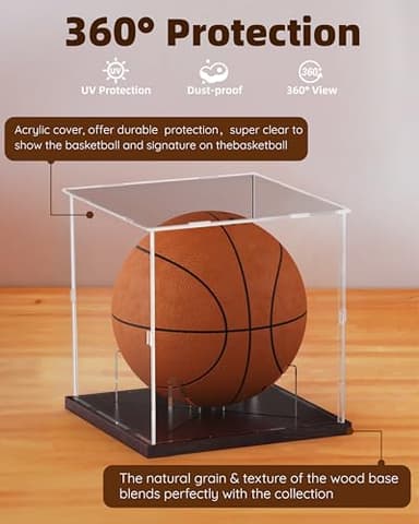 Fitense Basketball Display Case Acrylic Clear, UV Protected Basketball Stand Box Full Size with Solid Wood Base, Soccer Display for Autographed Standard NBA WNBA Ball Memorabilia Keepsake, Ideal Gift - Image 2