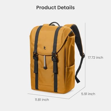 tomtoc Flap Laptop Backpack, Lightweight, Water-Resistant Casual Daypack, Durable Work-pack, Vintage Classic Rucksack for 13-15.6 Inch Laptop, perfect for Campus, Street, 22L Yellow - Image 9