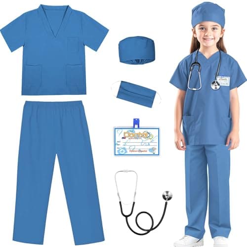 RioRand Doctor Costume for Kids,Toddler Nurse Scrubs with Accessories Christmas Dress Up Cosplay For Boys Girls 3-12 Years - Image 1